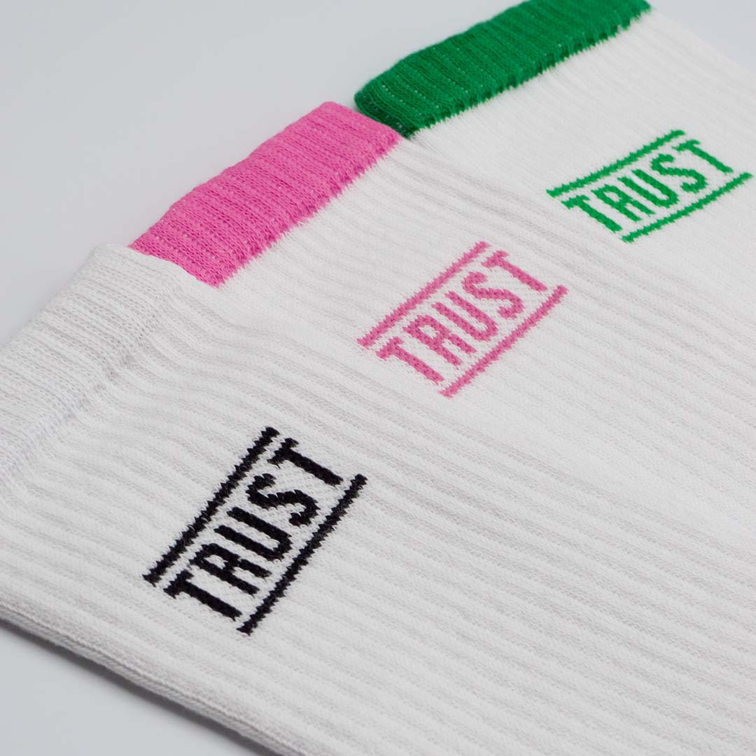 White Recycled cotton Sports Crew Socks. Socks website. socks online Store. Mens socks. Sustainable clothing for him. Socks made from Recycled cotton. Colourful Socks for Girls. Colourful Socks for Men. Colourful Socks for women. Colourful Socks for boys.  Sustainable product. Sustainable socks. Gift ideas for women. Gift Ideas for Men. Gifts for music lovers. Gifts for musicians.