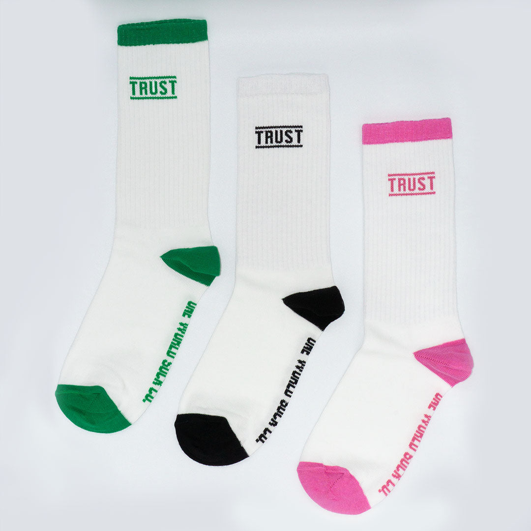  Pink & White Recycled cotton Sports Crew Socks. Socks website. socks online Store. Mens socks. Sustainable clothing for him. Socks made from Recycled cotton. Colourful Socks for Girls. Colourful Socks for Men. Colourful Socks for women. Colourful Socks for boys. Sustainable product. Sustainable socks. Gift ideas for women. Gift Ideas for Men. Gifts for music lovers. Gifts for musicians.